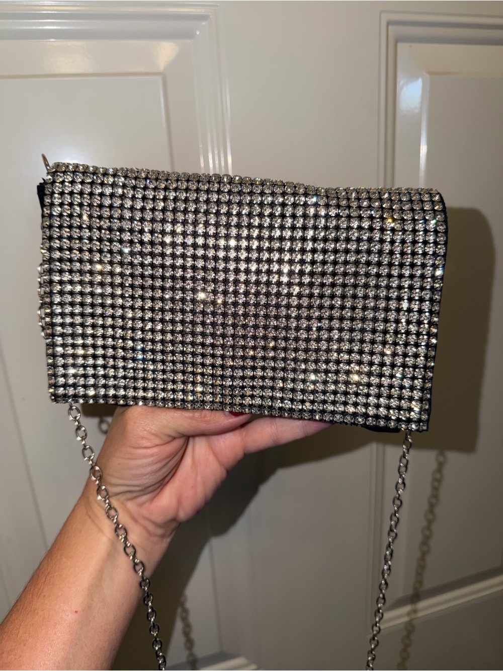Amber Sceats Sparkling Evening Clutch Handbag - Silver and Black